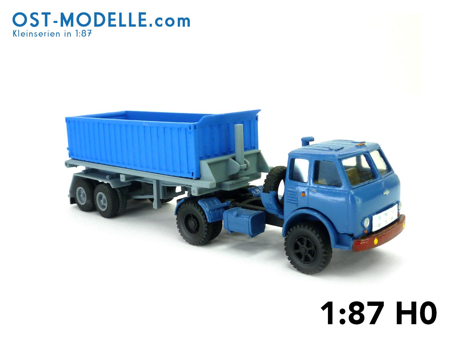 Set MAZ 500 Sattelzugmaschine Kippcontainer Sattelauflieger Basis ZREMB GNP20 grau blau SZM blau